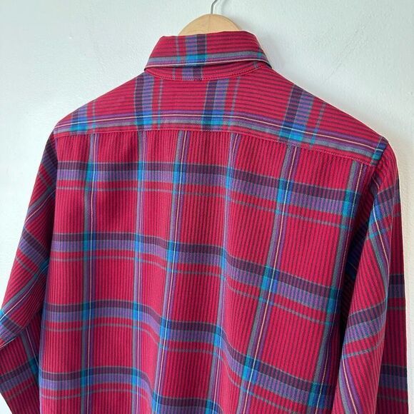 Pendleton Men’s Vintage Vertical Stripe Plaid Candy Apple Red Virgin Wool Button - Picture 5 of 8